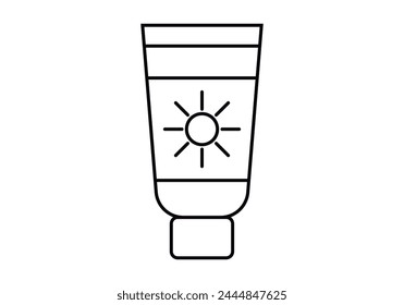 Sun cream bottle icon on white background.