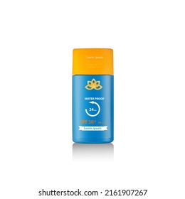 Sun cream bottle template isolated on white., vector illustration