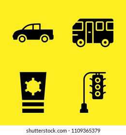 sun cream, bus, traffic light and pickup truck vector icon set. Sample icons set for web and graphic design