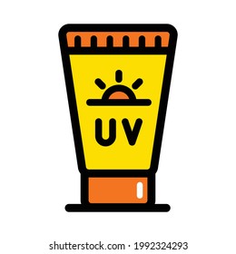 Sun cream color flat icon. Sunblock vector icon in simple style for web design isolated on white background