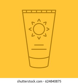 Sun cream color linear icon. Suntan lotion. Thin line contour symbols on color background. Vector illustration