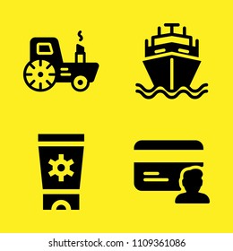 sun cream, credit card, ship and tractor vector icon set. Sample icons set for web and graphic design