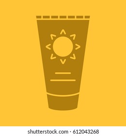 Sun cream glyph color icon. Sunscreen silhouette symbol. Suntan lotion. Negative space. Vector isolated illustration