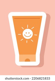 Sun cream icon. Cosmetic product to protect skin from exposure to ultraviolet rays. Recreation and vacation in summer. Advertising poster or banner for website. Cartoon flat vector illustration