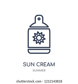 Sun cream icon. Sun cream linear symbol design from Summer collection. Simple outline element vector illustration on white background.