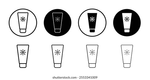 Sun cream icon Thin line vector illustration set