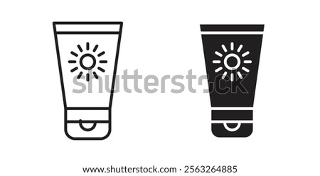 Sun cream icons in flat and line style set.