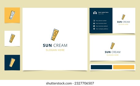 Sun cream logo design with editable slogan. Branding book and business card template.