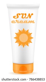 sun cream lotion sunblock suntan in a plastic container packaging stock vector illustration isolated on white background