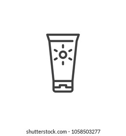 Sun cream outline icon. linear style sign for mobile concept and web design. Sun Protection cream simple line vector icon. Symbol, logo illustration. Pixel perfect vector graphics
