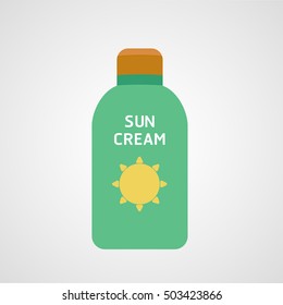 Sun cream protection vector icon, after sun bottle icon