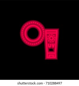 Sun cream red glowing neon ui ux icon. Glowing sign logo vector