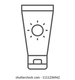 Sun Cream thin line icon, travel and tourism, sunscreen sign vector graphics, a linear pattern on a white background, eps 10.