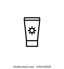 Sun cream vector icon in black line style icon, style isolated on white background