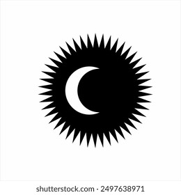 Sun and crescent moon icon logo design.