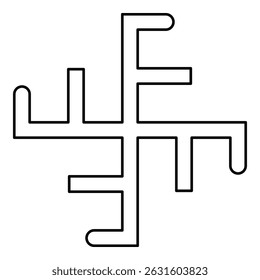Sun crest symbol sign slavic pagan contour outline line icon black color vector illustration image thin flat style simple