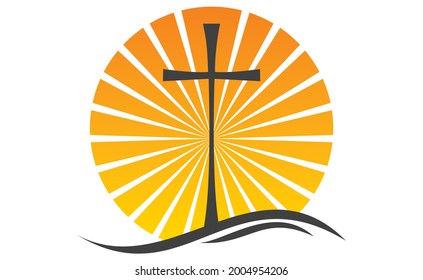 Sun And Cross Illustration, Logo Inspiration Banner Poster And Web Icon