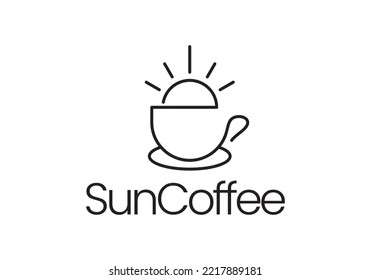 sun cup, sunrise tea, sunset coffee logo. line logo icon design for cafe, restaurant, etc.