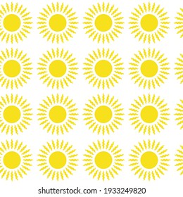 Sun with curled rays. Bright shining day-star with spiral sunbeams. Vector cartoon pattern for spring or summer design. Also can be used to depict solar activity, magnetic storm, sunny weather.