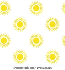 Sun with curled rays. Bright shining day-star with spiral sunbeams. Vector cartoon pattern for spring or summer design. Also can be used to depict solar activity, magnetic storm, sunny weather.