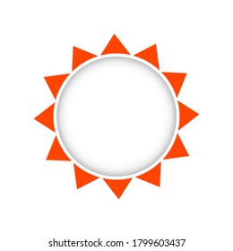 El sol se corta en papel. Marco abstracto del sol con rayos rojos sobre fondo blanco 