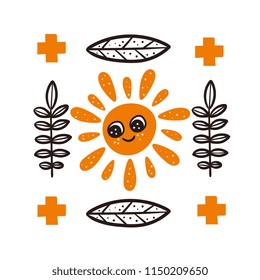 Sun. Cute autumn cector illustration. Nursery element