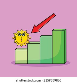 Sun cute businessman mascot character with a inflation chart cartoon style design