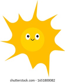Sonnenkartoonencharakter, der auf weißem Hintergrund lächelt, hellorange und orangefarbene Natur- und Umweltkonzepte Logo für Design