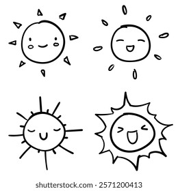 Sun cute cartoon hand drawn design. Vector illustration