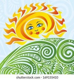 Sun cute cartoon nature pattern background vector illustration