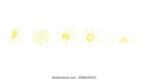 Sun. Cute doodle icon. Vector illustration weather symbol for website design, web button, mobile app.