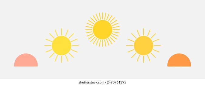 Sonnenzyklus während des Tages: Sonnenaufgang und Sonnenuntergang. Vektorillustration