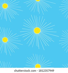 Sun dandelion chamomile daisy seamless pattern. Summer blue yellow flower rays. Colourful sunlight. Plant bloom. Hand drawn illustration