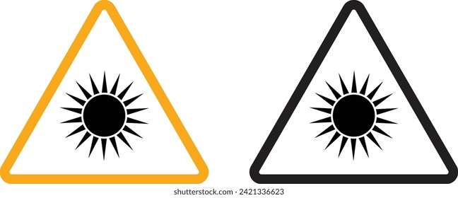 Sun danger sign in two colors isolated on white background . Sun warning icon vector