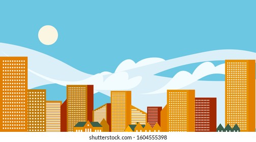 Sun Day City background cityscape flat