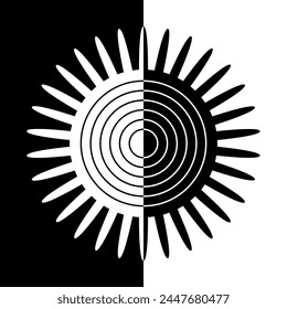 Sun, Day and Night. Vector hand drawn illustration. Black and white flash card with high contrast for printed products.