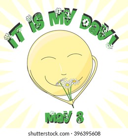Sun Day. Sun sniffing flowers. Vector illustration.