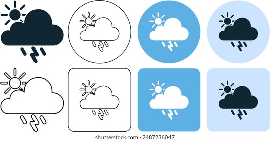 sun day, thunderstorm rain weather, storm rain, lightning rain, icon symbol stroke line and glyph