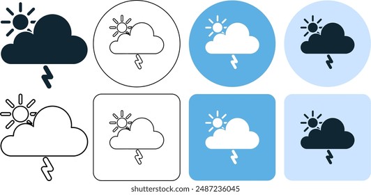 sun day, thunderstorm weather, lightning, bolt, situation environment, icon symbol stroke line and glyph