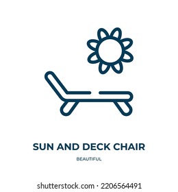 Sun and deck chair icon. Linear vector illustration from beautiful collection. Outline sun and deck chair icon vector. Thin line symbol for use on web and mobile apps, logo, print media.