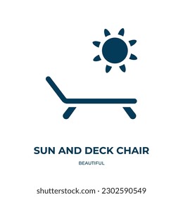 sun and deck chair vector icon. sun and deck chair, parasol, lounge filled icons from flat beautiful concept. Isolated black glyph icon, vector illustration symbol element for web design and mobile 