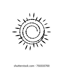 Sun. Decor element design for print, for tattoo. Abstract graphic image of black color on a white background. Isolated image. Vector illustration EPS8.