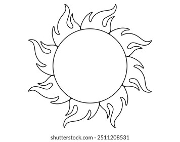 Elemento estilizado decorativo del sol - imagen editable del Vector para colorear el logotipo o el pictograma. Esquema. Sol, elemento de fuego para colorear.