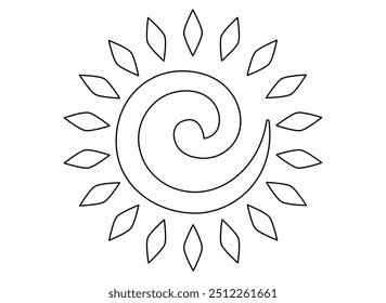 Elemento estilizado decorativo del sol - imagen editable del Vector para colorear el logotipo o el pictograma. Esquema. Sol, elemento de fuego para colorear.