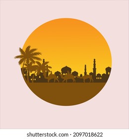 
El sol en el desierto. Ciudad árabe en el desierto