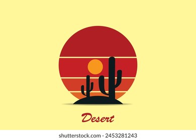 Sun desert art style logo design with vintage colors.