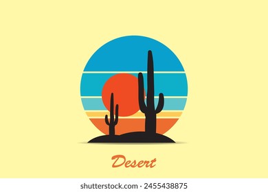 Sun desert art style logo design with vintage colors.