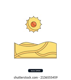 Icono del desierto solar. Ramadán, colección de símbolos de la festividad islámica. Iconos islámicos, iconos de signos del día musulmán aislados en fondo blanco. Libro del Corán, Linternas Tradicionales. 10.