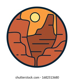 Sun and desert line and fill style icon design, Landscape nature earth eco ecology conservation bio environment and outdoor theme Vector illustration