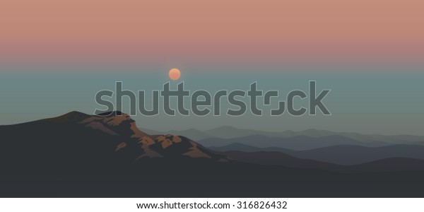 Sun Desert Vector Illustration Evening Sun Stock Vector Royalty